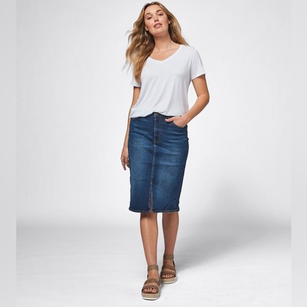 French Connection fcuk Denim Blue Pencil Skirt Sz 8
